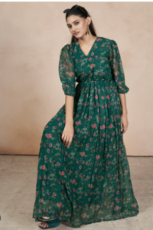 Emerald Green Floral Maxi Dress