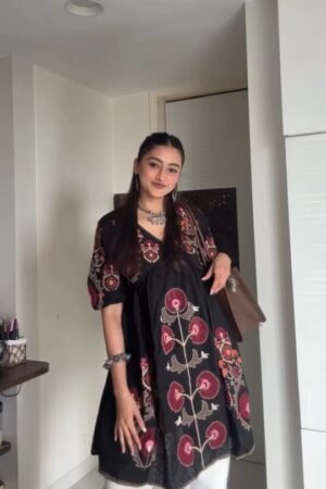 Boho Black Embroidered Short Kurti Top